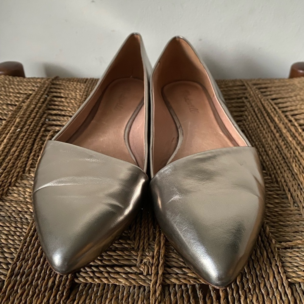 Madewell Shoes Women’s 8.5 Mira Flats Metallic Silver Pointed Toe Asymmetrical - Picture 5 of 10